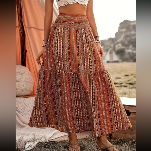 Boho tribal  print elastic waist maxi skirt - Picture 1 of 5